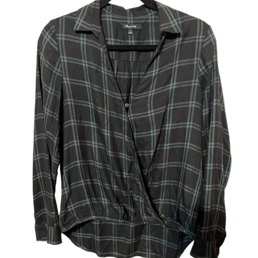 Madewell High Low Long Sleeve Top Gray and Green Size Medium